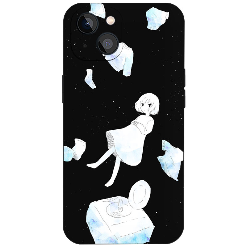 黑底星空漂浮少女冰块治愈水彩手绘手机壳磁吸磨砂硅胶软壳小众ins 文艺高颜值清冷感学生男女全包防摔保护套