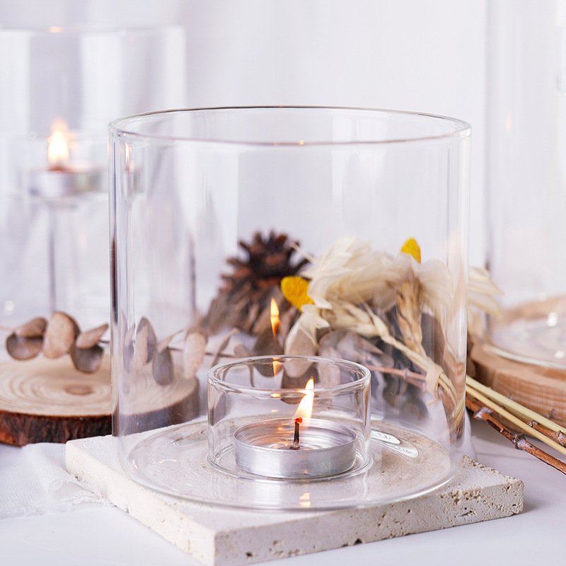 玻璃烛台高硼硅玻璃蜡台蜡台蜡台西餐厅浪漫铁皮蜡台表白圆柱防风