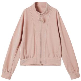 谜底立领卫衣开衫长袖2025年冬季新品裸粉色趣味拉链女254MV1672