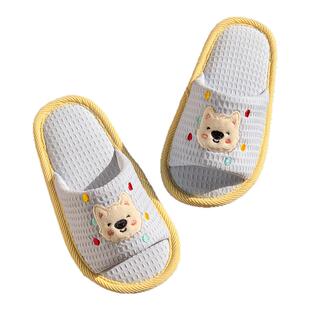 利达妮儿童亚麻拖鞋男童女童春秋室内家居防滑棉麻布地板拖鞋女孩