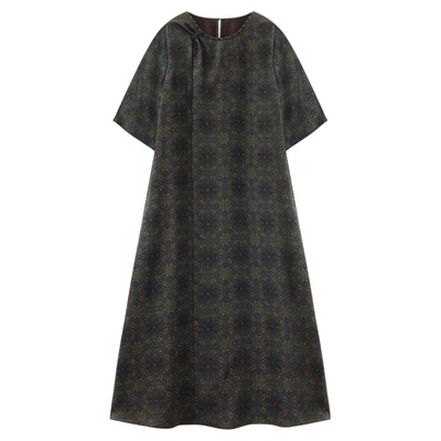 宝相花香云纱连衣裙圆领经典