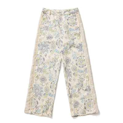 Howwell2026SS 自然肌理棉麻质感艺术印花拼接慵懒直筒长裤