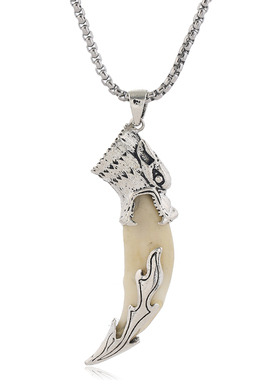 狼牙吊坠钛钢项链藏银黑狗牙挂件