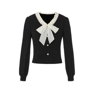 【星光针织】珂莱蒂尔2025年秋新蝴蝶结领毛衫香风套头针织衫女