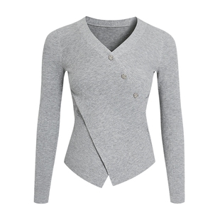 谷邦交叉V领针织衫女2026春秋新款高级感显瘦长袖外穿打底衫上衣
