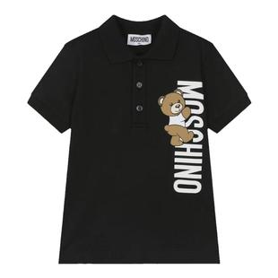 现货moschino童装25秋冬儿童短袖上衣logo圆领套头T恤