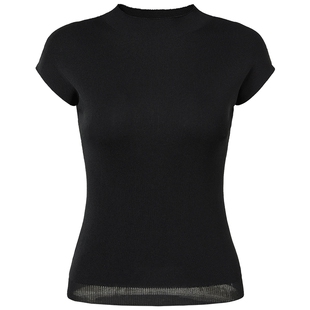 马天奴2025春夏新款纯色老钱风半高领针织衫短袖上衣修身弹力舒适