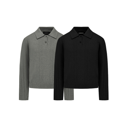 mountain tree麦穗提花针织Polo衫男复古老钱风长袖翻领打底衫