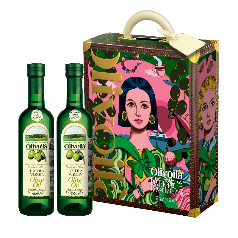 【蜜蜂惊喜社】欧丽薇兰特级初榨橄榄油500ml*2食用油设计师礼盒