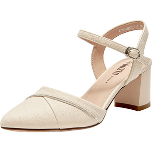 大东配裙子凉鞋女2026新款夏季一字带包头高跟鞋粗跟不累脚凉单鞋