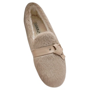 貂毛鞋女秋冬外穿厚底网红毛毛鞋加绒豆豆鞋一脚蹬大码女鞋41到43