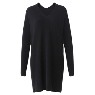 AUM噢姆冬季简约黑色羊毛针织连衣裙女
