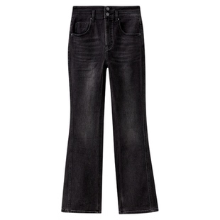 水云间微紧身喇叭裤女复古水泥灰高腰牛仔裤厚加绒保暖2025冬新款