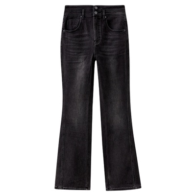 水云间微紧身喇叭裤女复古水泥灰高腰牛仔裤厚加绒保暖2025冬新款