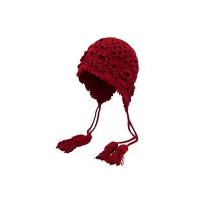 手工钩花帽秋冬复古镂空针织帽