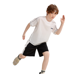 ask夏季短袖运动套装男童儿童快干T恤短裤中大童童装两件套