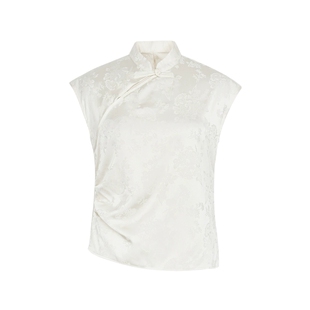 XG/雪歌XK221021A691国风米白色衬衫2025夏季新款印花褶皱上衣女