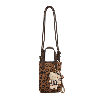 复古小众豹纹包女麂皮绒面手机包