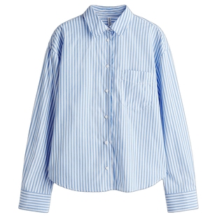 HM女装衬衫2026春季新款智性条纹美学大廓形府绸衬衫上衣1316799