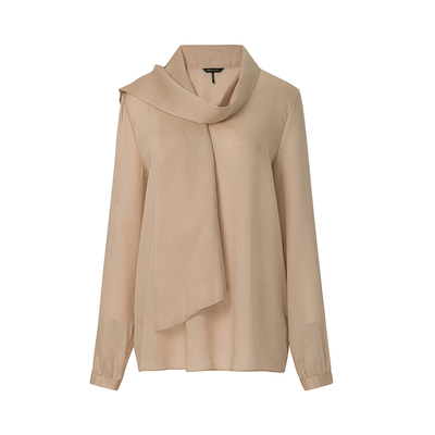 【博主同款】BCBG设计感百搭简约宽松珠饰领圈飘带领衬衫女上衣