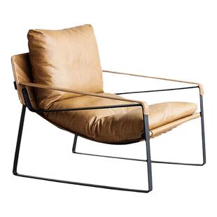 轻奢现代真皮沙发椅头层牛皮躺椅单人椅都市复古苯胺皮阳台休闲椅