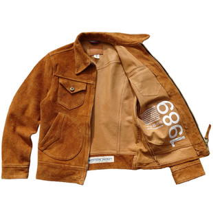 【无里衬】门多萨月亮兜西部农场主印度无涂山羊皮反用绒面真皮衣