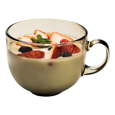 茶色玻璃早餐杯大容量带盖勺家用