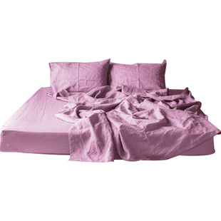 北欧简约风亚麻床单棉麻双人被单床笠防滑纯色棉麻布床垫单被单套