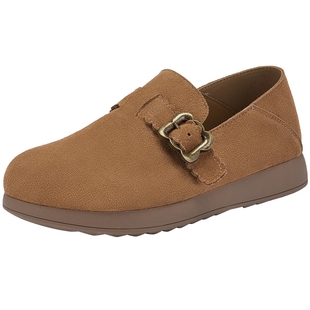 热风复古勃肯鞋女款2026年春季新款棕色百搭休闲鞋两穿半拖鞋女鞋