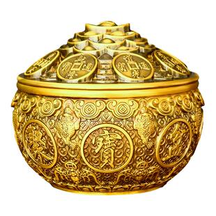 黄铜聚宝盆金蟾摆件带盖客厅店铺装饰品存钱罐开业送礼黄铜米缸