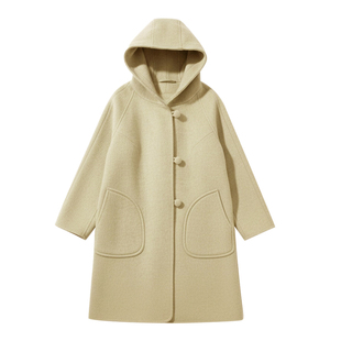 紫涵100%绵羊毛双面呢外套女冬季新款纯色简约通勤呢大衣舒适保暖