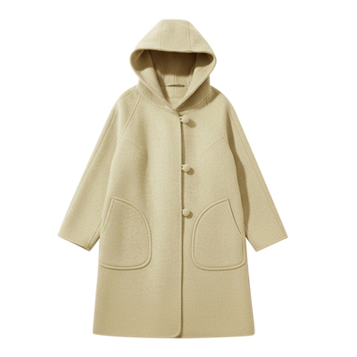 紫涵100%绵羊毛双面呢外套女冬季新款纯色简约通勤呢大衣舒适保暖