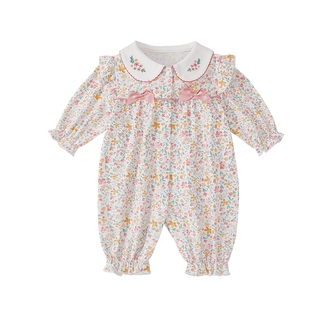 [7A抗菌]婴儿纯棉连体衣女童洋气翻领爬服婴童外出春装婴幼儿衣服