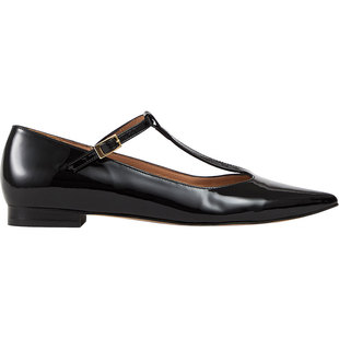 LK BENNETT黑色尖头漆皮平底鞋2025年夏新款时尚进口牛皮T字带