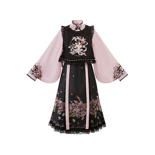 云藏月绣 粉墨 原创改良8分马面裙圆领比甲暗黑国风汉服女套装夏