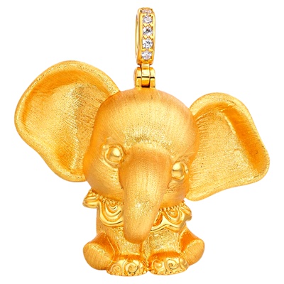 VISING黄金色小飞象【吉象如意】大象吊坠项链毛衣链手工拉丝S925