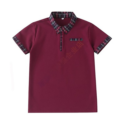 中小学生枣红格子衣领校服套装