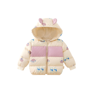宝宝羽绒服外套冬装加厚小童保暖连帽上衣婴儿冬天衣服白鸭绒