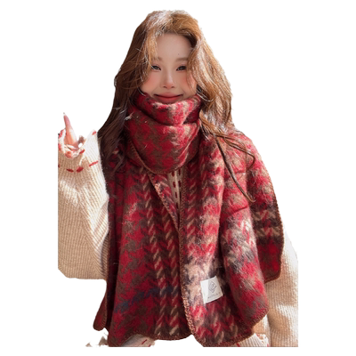 冬围巾韩版女加厚保暖千鸟格