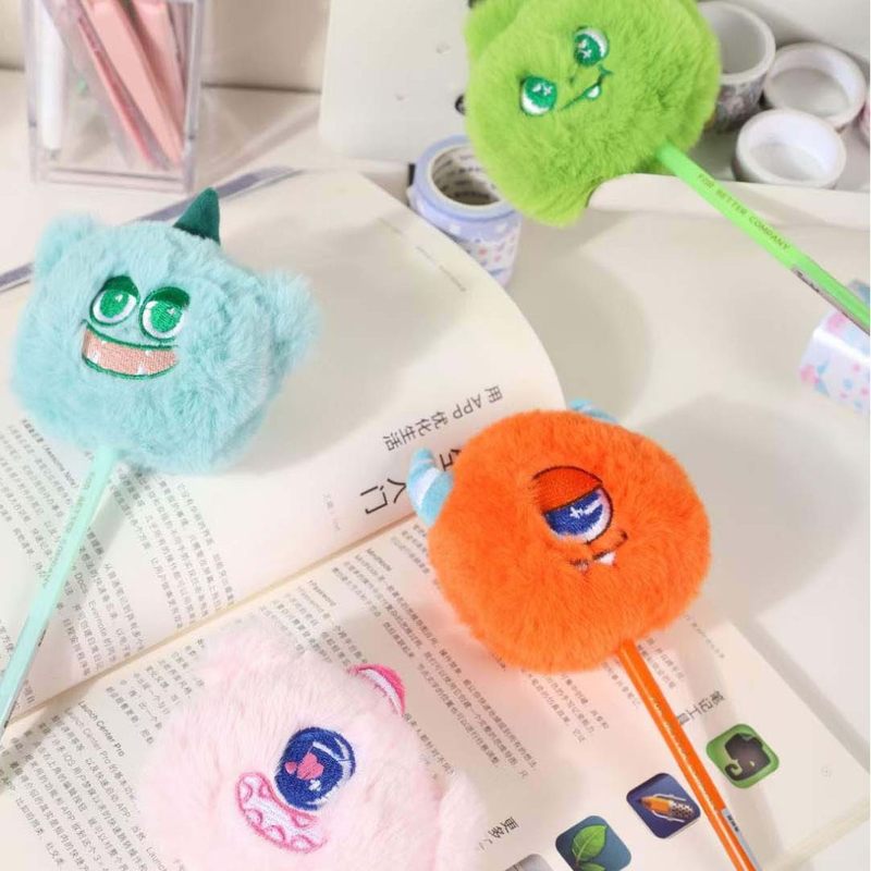 创意花束笔豆豆家族系列支圆珠笔1.0mm笔毛绒黑色抱抱价趣味桶单