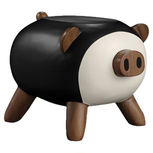 设计师原创可爱小猪儿童凳家用客厅装饰凳动物造型实木凳子小矮凳