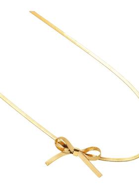 不褪色钛钢简约扁蛇骨蝴蝶结项链