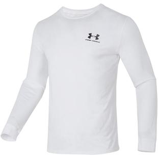 UA安德玛长袖T恤男装速干白色正品运动服跑步训练上衣圆领套头衫