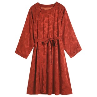 将进酒 微笑向暖2024春款国风宋制圆领提花袍服连衣裙