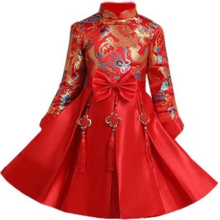 儿童女唐装拜年服元旦喜庆演出服中国风主持人礼服男童套装表演服