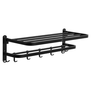 arrow箭牌卫浴不锈钢雅黑色浴巾架可折叠毛巾架免打孔家用置物架