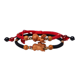 本命年生肖兔桃木手链红绳手绳转运珠手串本命年宝宝饰品狗龙蛇马