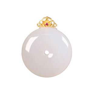 和田玉项链女亲宝水晶18K金扣羊脂白玉吊坠平安扣新疆玉石饰品