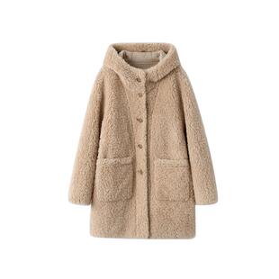 美力城羊羔绒连帽中长款冬季外套鹅绒内胆羽绒服515