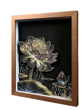 客餐厅装饰画挂摆件玄关沙发电视背景墙光影睡莲3D立体画国潮非遗